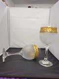 Customized Gold and Frosted Wine Bottle with 2pc Long Stem Wine Glasses