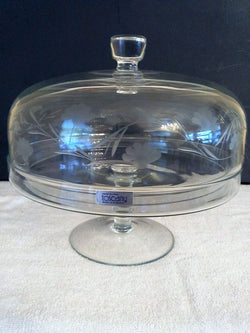 Toscany Etched Hand-Blown Domed Crystal Cake Platter - FayZen's Kreations