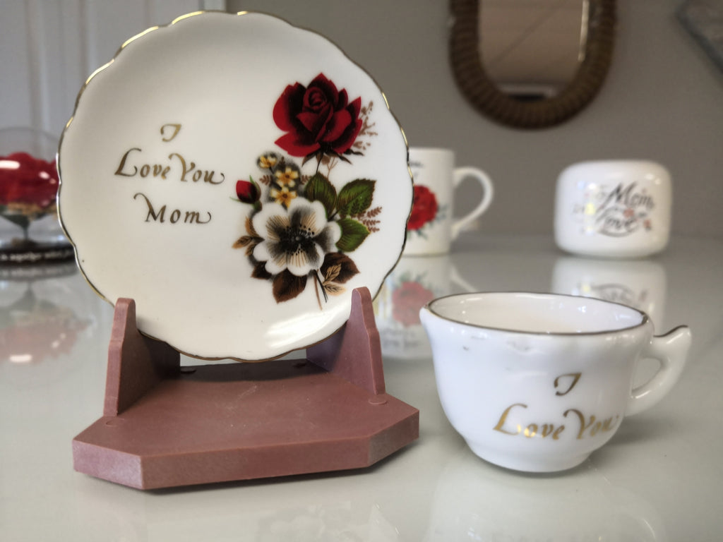 I Love You Mom Porcelain Miniature Display Plate & Cup