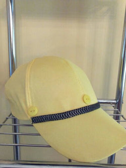 Yellow Baseball Hat with Black/Silver Metallic Trim and Yellow Buttons - FayZen's Kreations