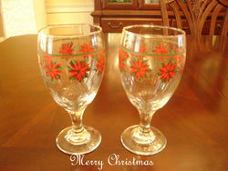 Christmas Red/Green Holly Footed Water Glass Set - FayZen's Kreations