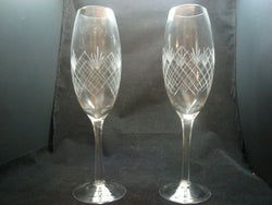 Cross-Checked Etched Crystal Champagne Flute Set - FayZen's Kreations