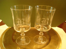 Decorative Stem Wine Glass 6 pc. Set, Engraved Letter "R" - FayZen's Kreations
