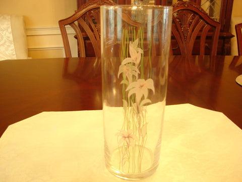 Pasabahce Flower Decorated Cylinder Vase - FayZen's Kreations