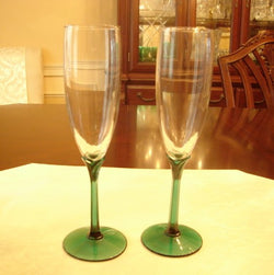 Green Foot & Stem Crystal Champagne Flute Set - FayZen's Kreations