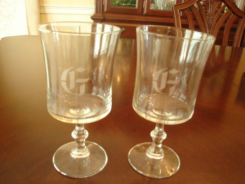 2 pc. Decorative Stem Wine Glass Set, Engraved With Ltr. "G" - FayZen's Kreations