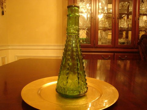 Green Vintage Morey Pressed Glass Decanter with Cork Stopper - FayZen's Kreations