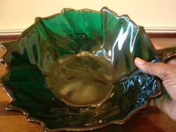 Blenko Glass Emerald Green Cabbage Leaf Design Salad Bowl - FayZen's Kreations