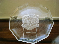 Vintage Columned Crystal Serving Platter with Center Frosted Rose - FayZen's Kreations