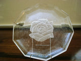 Vintage Columned Crystal Serving Platter with Center Frosted Rose - FayZen's Kreations