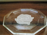Vintage Columned Crystal Serving Platter with Center Frosted Rose - FayZen's Kreations