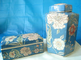 Japanese Blue Porcelain Floral Vase with Matching Top - FayZen's Kreations
