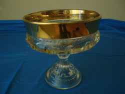 Indiana Glass Kings Crown Thumbprint Compote Bowl Gold Flash - FayZen's Kreations