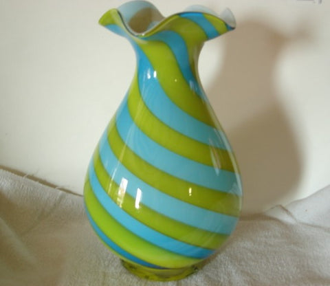 Urn Shaped Turquoise & Lime Green Swirl Glass Vase - FayZen's Kreations