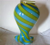 Urn Shaped Turquoise & Lime Green Swirl Glass Vase - FayZen's Kreations