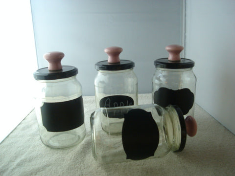 Glass Storage Jar 4 pc Set with Knobs and Chalkboard Labels - FayZen's Kreations
