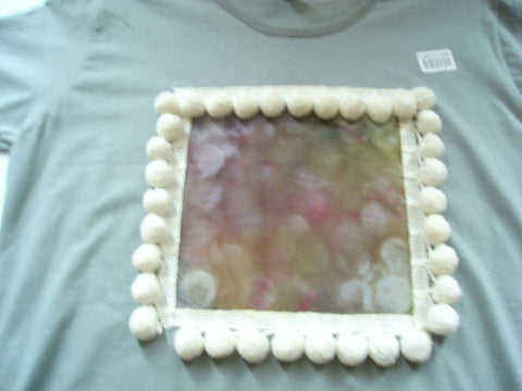Colorblock Ladies T-Shirt Surrounded by White Pom Pon Trim - FayZen's Kreations