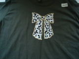 Snow Leopard Bow Ladies Dark Gray T-Shirt with Necklace Set - FayZen's Kreations