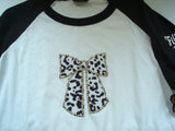 Snow Leopard Bow Appliqué Unisex Baseball Shirt plus Necklace Set - FayZen's Kreations