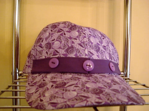Purple Print Baseball Hat with Handmade Purple Trim & Buttons - FayZen's Kreations