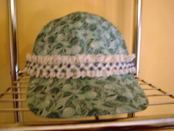 Green Print Baseball Hat with White Lace & Blue/Green Design - FayZen's Kreations