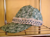 Green Print Baseball Hat with White Lace & Blue/Green Design - FayZen's Kreations