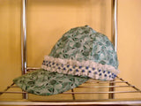 Green Print Baseball Hat with White Lace & Blue/Green Design - FayZen's Kreations