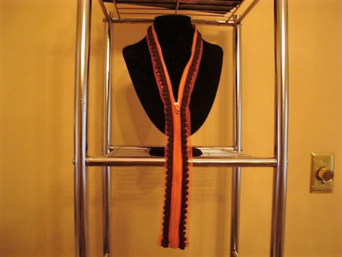 Orange Zipper Necklace Decorated with Orange/Brown Trim - FayZen's Kreations