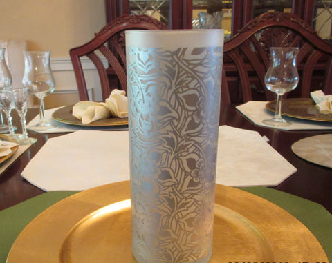 Frosted & Etched Cylinder Vase 2 pc Set - FayZen's Kreations