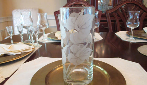 Elegant Floral Etched Cylinder Vase - FayZen's Kreations