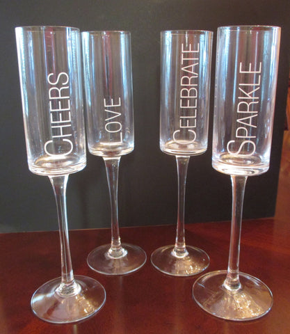 Etched Champagne Flute Celebrate/Cheers/Sparkle/Love - FayZen's Kreations