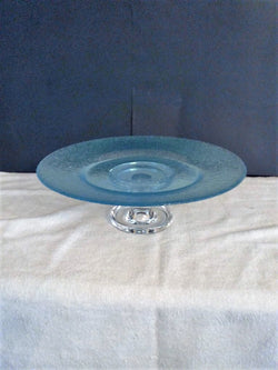 Blue Hammered Raised Cake Stand with Clear Decorative Base - FayZen's Kreations