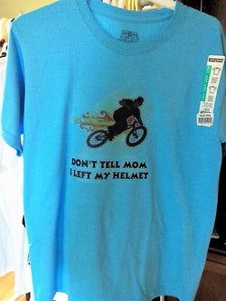 "Don't Tell Mom I Left My Helmet" Youth Hand Crafted T-Shirt - FayZen's Kreations
