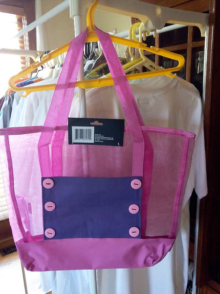Pink Tote Bag with Purple Pocket and 6 Pink Buttons - FayZen's Kreations
