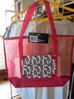 Red Tote Bag with Paisley Pocket - FayZen's Kreations