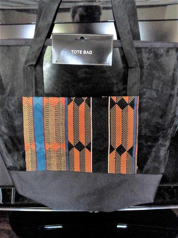 Black Tote Bag with Ethnic Design Pocket - FayZen's Kreations
