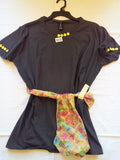 Yellow Button Hand Crafted Charcoal Gray Ladies T-Shirt with Scarf & Necklace Set - FayZen's Kreations