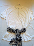Silver Diamond Mesh Ribbon Handcrafted Ladies T-Shirt with Black & White Scarf plus Necklace, Earrings & Bracelet Set - FayZen's Kreations