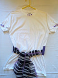 Purple Button Hand Crafted Ladies T-Shirt with White, Black & Purple Scarf plus Necklace Set - FayZen's Kreations