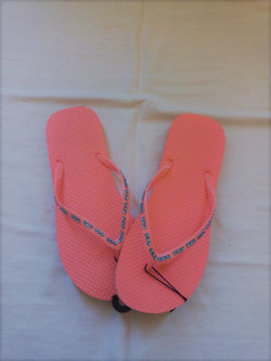 Women's Peach Flip Flop with Turquoise Jeweled Straps - FayZen's Kreations