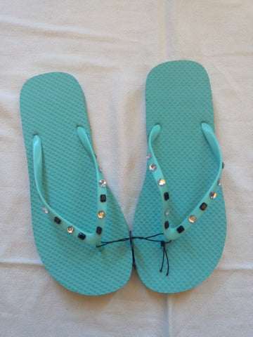 Women's Aqua Flip Flop with Crystal & Black Jeweled Straps - FayZen's Kreations