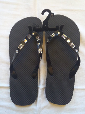 Men's Black Flip Flop with Silver Jeweled Straps - FayZen's Kreations