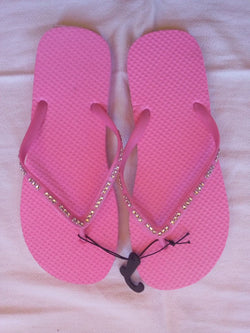 Women's Pink Flip Flop with Crystal Jeweled Straps - FayZen's Kreations