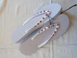 Women's White Flip Flop with Red Jeweled Straps - FayZen's Kreations
