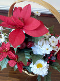 Small Red Holly Silk Flower Arrangement in Straw Basket - FayZen's Kreations