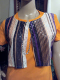 Ladies 2-pc T-Shirt Set with Multi-Colored Metallic Vest plus Necklace Set and Bracelet - FayZen's Kreations