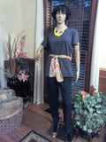 Yellow Button Hand Crafted Charcoal Gray Ladies T-Shirt with Scarf & Necklace Set - FayZen's Kreations
