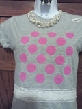 Polka Dot Ladies T-Shirt with Lace at Waist & Necklace Set - FayZen's Kreations