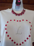 Hand-Painted Unisex T-Shirt with Red Checkered Heart & Crystal Letter "L" plus Necklace Set - FayZen's Kreations