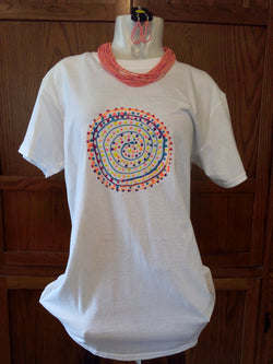 Colorful Raised Circular Hand Crafted Unisex T-Shirt  plus Necklace Set - FayZen's Kreations